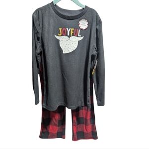 North Pole Joyful Santa Pajama Set XS 6 / 7 Black Red  Holidays K-